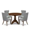 East West Furniture 5 Piece Dining Room Furniture Set Contains A Round Solid Wood Table In Gray