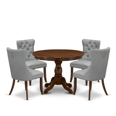 East West Furniture 5 Piece Dining Room Furniture Set Contains A Round Solid Wood Table
