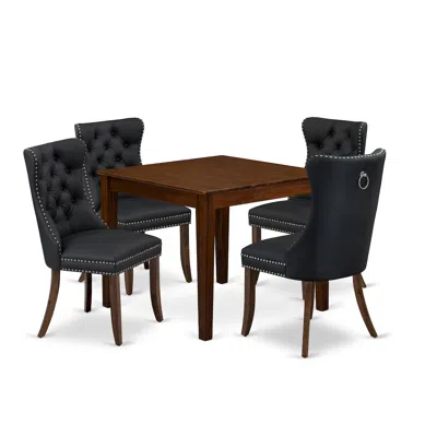 East West Furniture 5 Piece Dining Room Furniture Set Contains A Square Solid Wood Table In Black