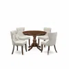 East West Furniture 5 Piece Dining Room Set - Mahogany Kitchen Table And 4 Doeskin Linen Fabric Parson Dining Chairs But In Neutral