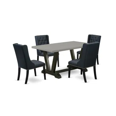 East West Furniture 5 Piece Dining Room Set Consists Of 4 Black Linen Fabric Padded Chair Button Tufted With Nailheads A