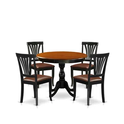 East West Furniture 5-piece Dining Room Set Consists Of A Mid Century Dining Table And 4 Faux Leather Dinner Chairs With In Brown