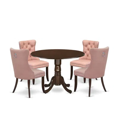 East West Furniture 5 Piece Dining Room Set Consists Of A Round Solid Wood Table With Dropleaf In Pink