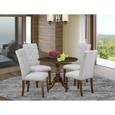 East West Furniture 5 Piece Dining Room Set Contains 1 Drop Leaves Dining Table And 4 Grey Linen Fabric Kitchen Chairs B