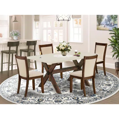 East West Furniture 5-piece Dining Room Set Contains A Dinning Table And 4 Light Beige Linen Fabric Upholstered Chairs W
