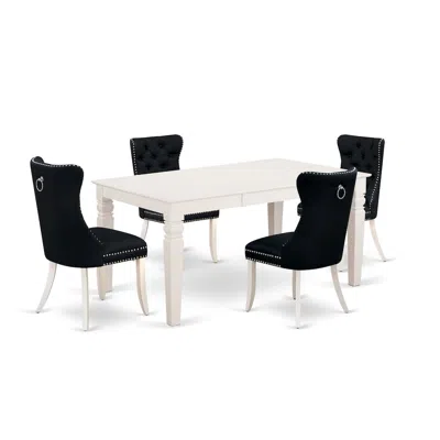 East West Furniture 5 Piece Dining Room Set Contains A Rectangle Wooden Table With Butterfly Leaf In Black