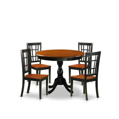 East West Furniture 5-piece Dining Room Set Include A Wood Table And 4 Dining Chairs With Slatted Back - Black Finish In Blue