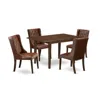 East West Furniture 5-piece Dining Room Set Includes 1 Butterfly Leaf Dining Table And 4 Brown Linen Fabric Dining Padde In Brown