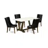 East West Furniture 5 Piece Dining Room Table Set - 4 Black Pu Leather Mid Century Dining Chairs Button Tufted With Nail In Black