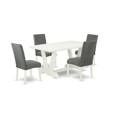 East West Furniture 5-piece Dining Room Table Set - 4 Parson Dining Chairs And A Rectangular Table Hardwood Structure In Multi
