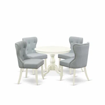 East West Furniture 5 Piece Dining Room Table Set - Linen White Dining Room Table And 4 Baby Blue Linen Fabric Modern Ch