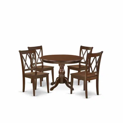 East West Furniture 5 Piece Dining Room Table Set - Mahogany Dinning Table And 4 Mahogany Chairs For Dining Room In Brown