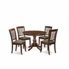 East West Furniture 5 Piece Dining Room Table Set - Mahogany Dinning Table And 4 Mahogany Linen Fabric Dining Chairs In Brown
