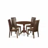 East West Furniture 5 Piece Dining Room Table Set - Mahogany Dropleaf Dinner Table And 4 Mahogany Dining Chairs With Sla In Brown