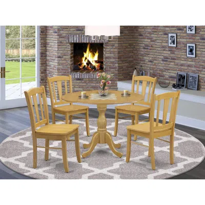East West Furniture 5-piece Dining Room Table Set- 4 Dining Chair With Wooden Seat And Slatted Chair Back - Dropleafs Di