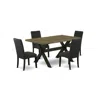 East West Furniture 5-piece Dining Room Table Set- 4 Mid Century Dining Chairs With Black Linen Fabric Seat And Stylish  In Black