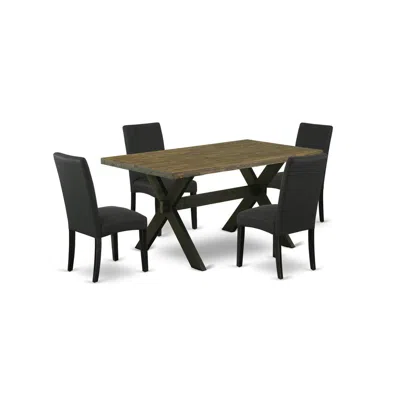 East West Furniture 5-piece Dining Room Table Set- 4 Mid Century Dining Chairs With Black Linen Fabric Seat And Stylish 