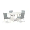 East West Furniture 5-piece Dining Room Table Set- 4 Parson Chairs With Baby Blue Linen Fabric Seat And Button Tufted Ch In White