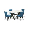 East West Furniture X626si121-5 5-piece Dining Room Table Set- 4 Parson Dining Room Chairs With Blue Linen Fabric Seat A In Blue