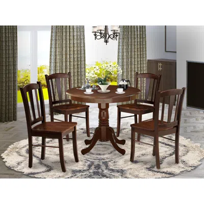 East West Furniture 5-piece Dining Room Table Set- 4 Wooden Chairs And Kitchen Table - Wooden Seat And Slatted Chair Bac