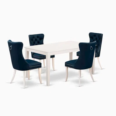 East West Furniture 5 Piece Dining Room Table Set In Blue