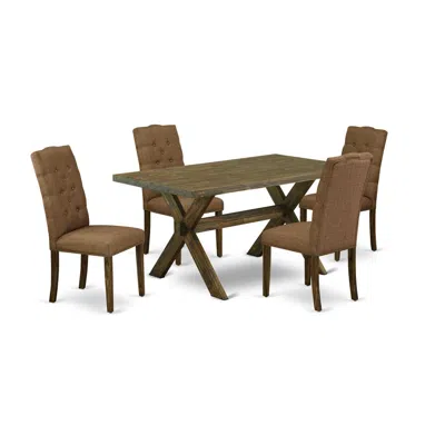 East West Furniture 5-piece Dining Room Table Set In Brown
