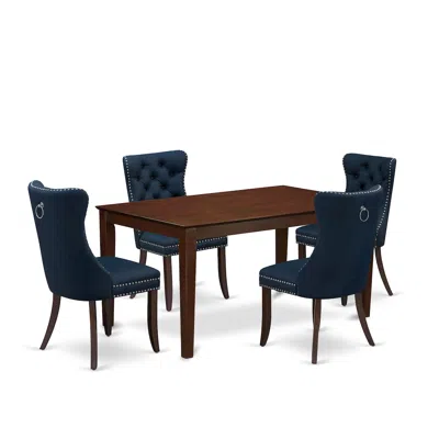 East West Furniture 5 Piece Dining Room Table Set Consists Of A Rectangle Kitchen Table In Blue