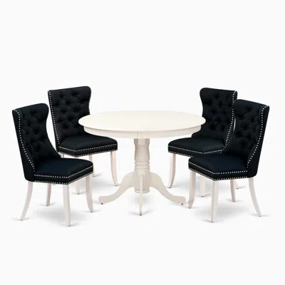 East West Furniture 5 Piece Dining Room Table Set Consists Of A Round Wooden Table With Pedestal In Black