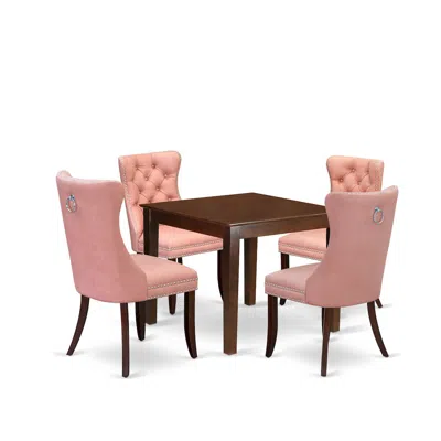 East West Furniture 5 Piece Dining Room Table Set Consists Of A Square Kitchen Table In Pink