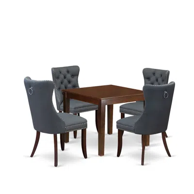 East West Furniture 5 Piece Dining Room Table Set Consists Of A Square Solid Wood Table In Blue