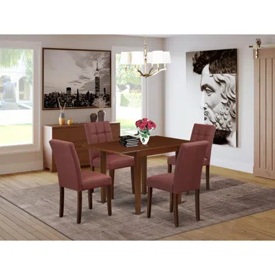 East West Furniture 5 Piece Dining Room Table Set Contain A Mid Century Modern Table In Brown