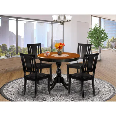 East West Furniture 5-piece Dining Room Table Set Contains A Dining Table And 4 Wooden Dining Chairs With Panel Back - B