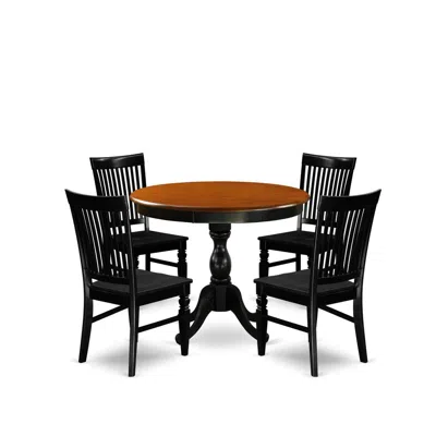 East West Furniture 5-piece Dining Room Table Set Contains A Modern Kitchen Table And 4 Dining Chairs With Slatted Back  In Black