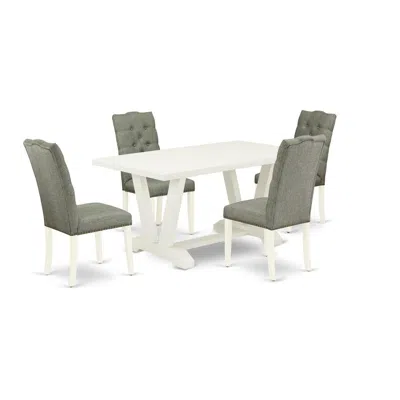 East West Furniture 5-piece Dining Room Table Set Included 4 Parson Dining Chairs Upholstered Seat And High Button Tufte In Green