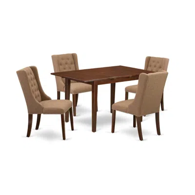 East West Furniture 5-piece Dining Room Table Set Includes 1 Butterfly Leaf Dining Table And 4 Light Sable Linen Fabric  In Brown