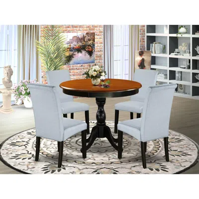 East West Furniture 5-piece Dining Room Table Set Includes A Dinette Table And 4 Grey Linen Fabric Parsons Chairs With H In Blue