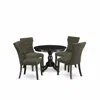 East West Furniture 5 Piece Dining Set - Black Breakfast Table And 4 Dark Gotham Grey Linen Fabric Dining Chairs Button  In Green