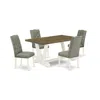 East West Furniture 5-piece Dining Set- 4 Dining Chairs With Smoke Linen Fabric Seat And Button Tufted Chair Back In Multi