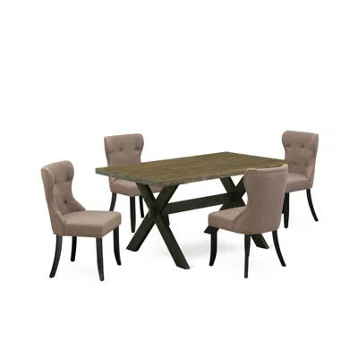 East West Furniture 5-piece Dining Set- 4 Parson Dining Chairs With Coffee Linen Fabric Seat And Button Tufted Chair Bac In Brown
