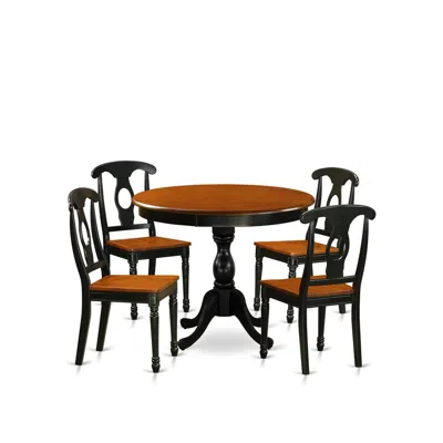 East West Furniture 5-piece Dining Set Consist Of Mid Century Table And 4 Kitchen Chairs With Napoleon Back - Black Fini In Burgundy