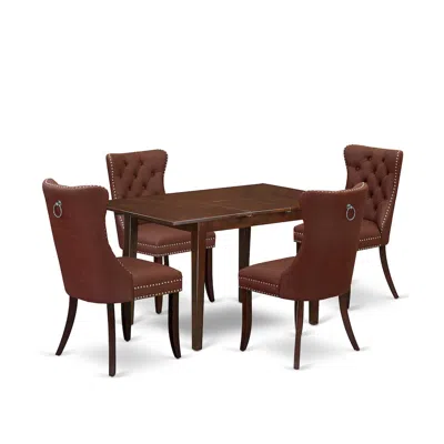 East West Furniture 5 Piece Dining Set Consists Of A Rectangle Wooden Table With Butterfly Leaf In Burgundy