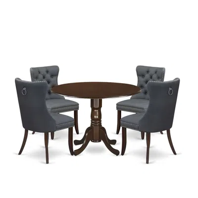 East West Furniture 5 Piece Dining Set Consists Of A Round Kitchen Table With Dropleaf