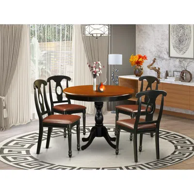 East West Furniture 5-piece Dining Set Include A Dining Table And 4 Faux Leather Kitchen Chairs With Napoleon Back- Blac In Blue