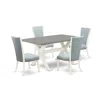 East West Furniture 5 Piece Dining Table Set - 4 Baby Blue Linen Fabric Parson Dining Chairs With Nailheads And Cement W In Blue