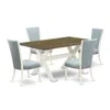 East West Furniture 5 Piece Dining Table Set - 4 Baby Blue Linen Fabric Upholstered Chair With Nailheads And Distressed  In Blue