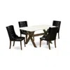 East West Furniture 5 Piece Dining Table Set - 4 Black Pu Leather Upholstered Chair Button Tufted With Nail Heads And Wo In Black