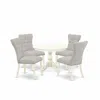 East West Furniture 5 Piece Dining Table Set - Linen White Round Dining Table And 4 Doeskin Linen Fabric Kitchen Chairs  In Gray