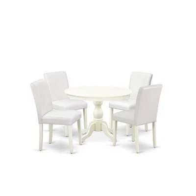 East West Furniture 5 Piece Dining Table Set - Linen White Small Dining Table And 4 White Faux Leather Mid Century Moder