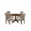 East West Furniture 5 Piece Dining Table Set - Mahogany Breakfast Table And 4 Dark Khaki Linen Fabric Mid Century Modern In Neutral