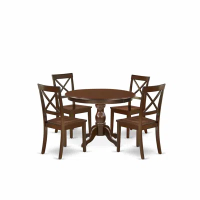 East West Furniture 5 Piece Dining Table Set - Mahogany Small Kitchen Table And 4 Mahogany Kitchen & Dining Room Chairs  In Brown